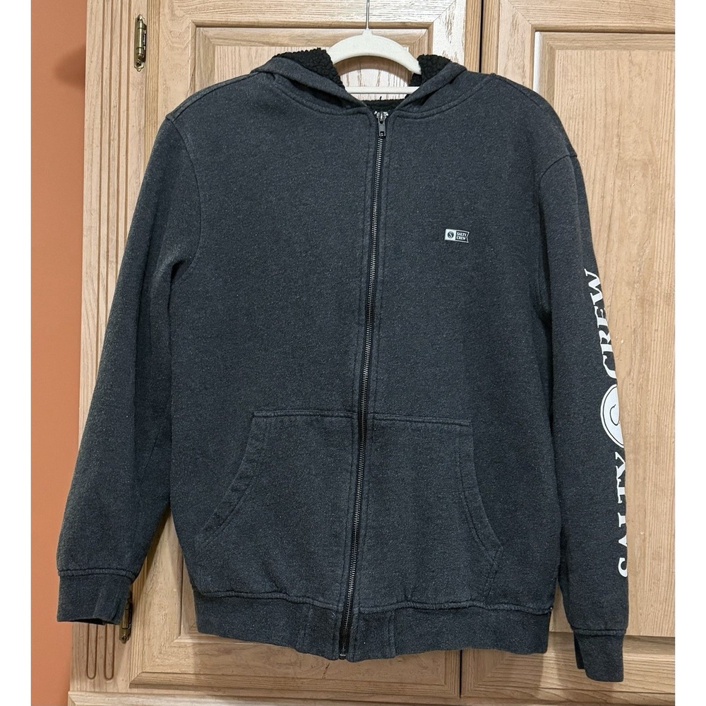 Salty Crew Refuge Zip Up Jacket Sweatshirt Hoodie Sherpa Lining Mens Size L Gray